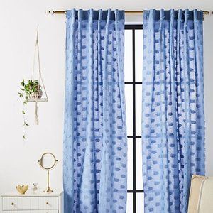 Anthropologie Blue Fringe/Spotted Curtains